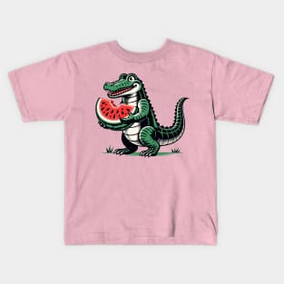Alligator eats watermelon Kids T-Shirt